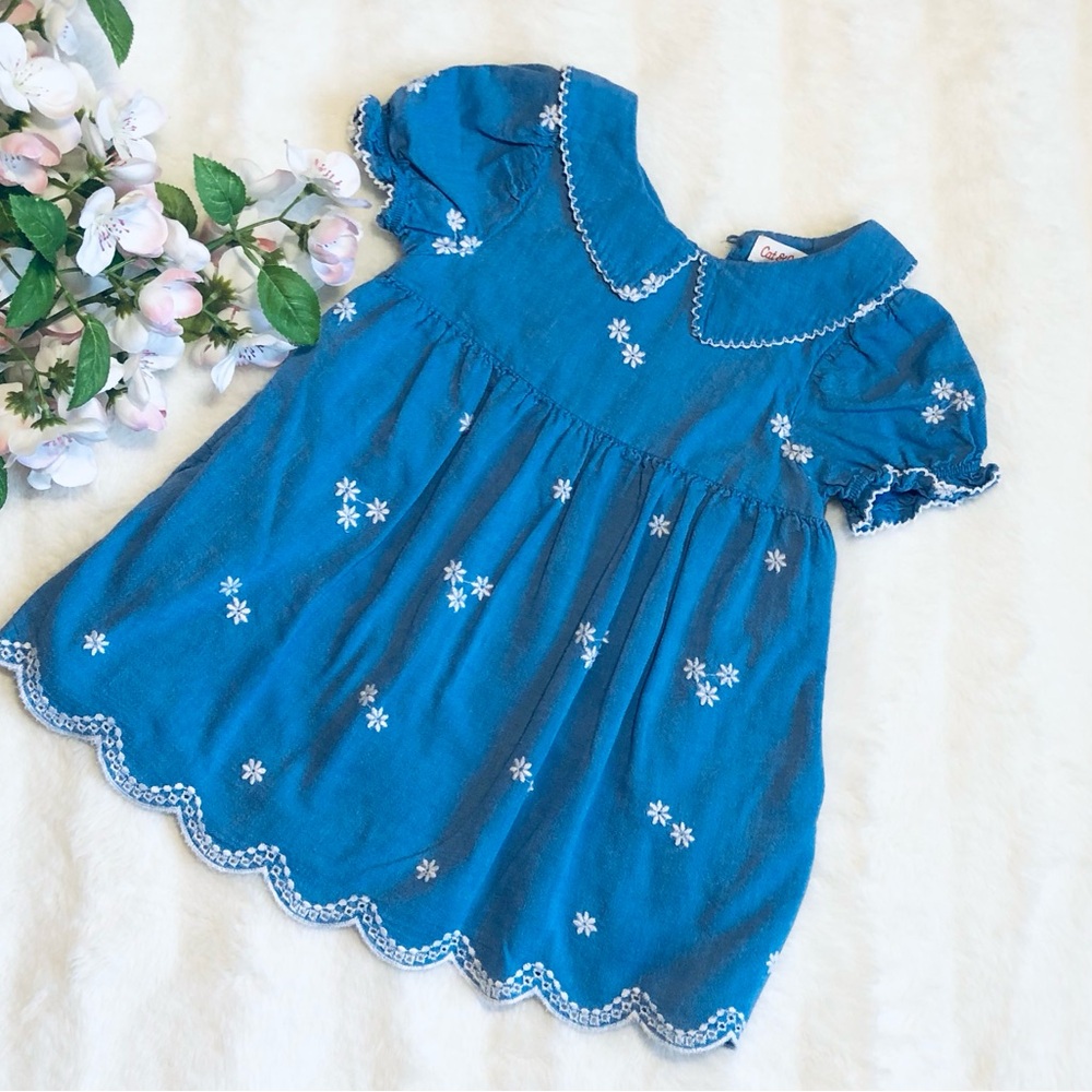 Cat & Jack Blue Chambray Dress with White Floral Embroidery Toddler Girl 18M